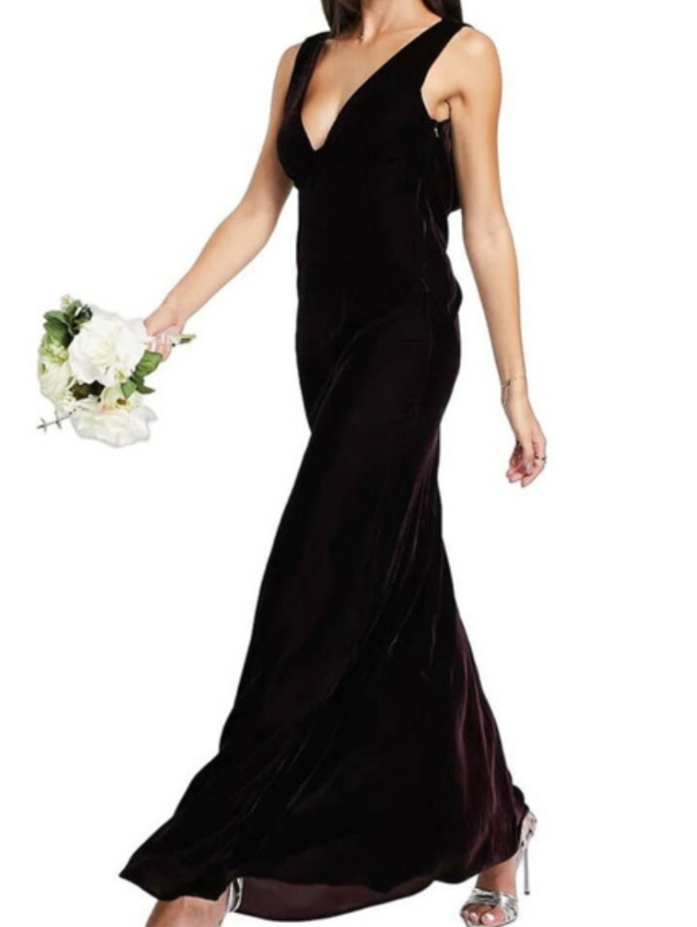 Asos Design Elegant Dark Wine Velvet Cowl Back Evening Dress Prom Wedding Size 4